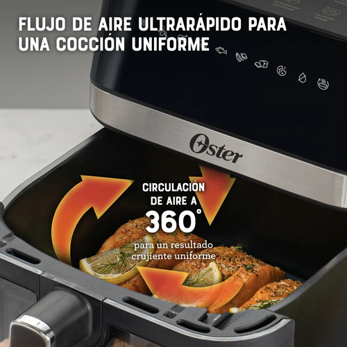 Oster® Freidora De Aire Digital, Recubrimiento Oster® Diamondforce, Con Ventana Y Luz Interna, 6l De Capacidad, 10 Programas Automáticos, Ckstaf60wddf Negro