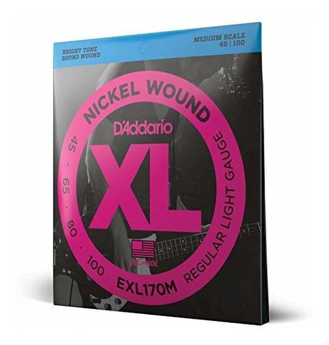 D'addario Níquel Exl170m Herida Bajo Eléctrico Cuerdas, Luz,