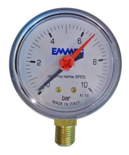 Manômetro Reto 63mm Pressão Água E Ar  0-10 Bar  1/4 -emmeti