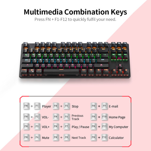 Teclado Mecânico Com Fio De 87 Teclas Com Luz De Fundo