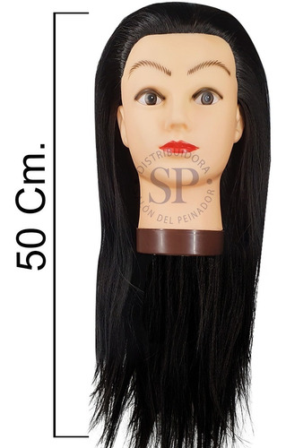 Imagen 2 de 7 de Cabeza Práctica Pelo Natural 60% Peluquería Larga 50 Soporte