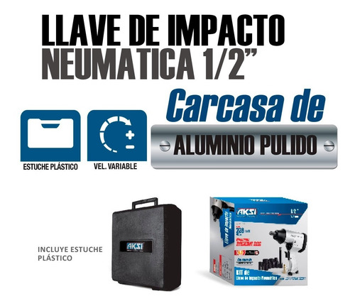 Imagen 3 de 7 de Kit Llave De Impacto Neumatica Semipro 1/2pul + Garantia