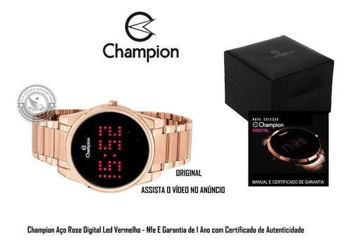 Relógio Champion Aço Rose Com Led Digital Original + Colar