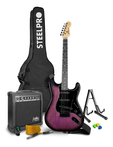 Paquete Guitarra Electrica Jethro Series By  steelpro Morado