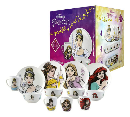 Vajilla Princesas De Disney Porcelana 12 Piezas Color Blanco