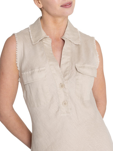 Vestido Lino Orgánico Beige Moai Mujer Rockford