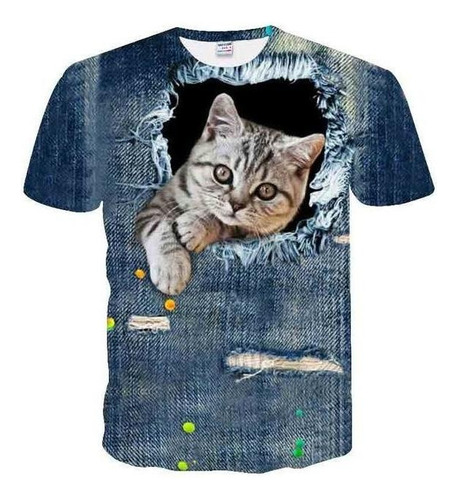 Playera 3d T-shirt Impresión Dos Gato Manga Corta Tops