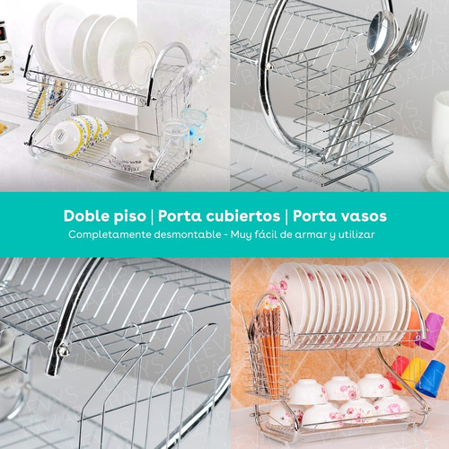 Imagen 3 de 10 de Escurridor De Vajilla Seca Platos Cubiertos Vasos 2 Pisos