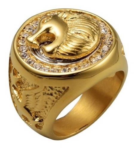 Anillo Acero Inoxidable Color Oro León Hip Hop Para Hombre