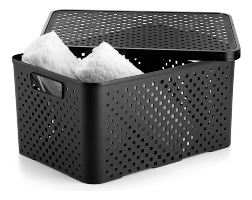 Kit 3 Caixas Organizadoras Multiuso Quadriculadas Preto 16l