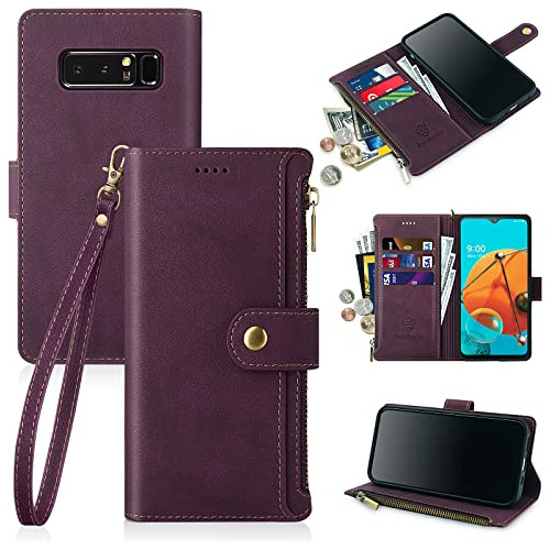 Funda Cartera Para Galaxy Note 8 Wine Rojo Pu Leather-022