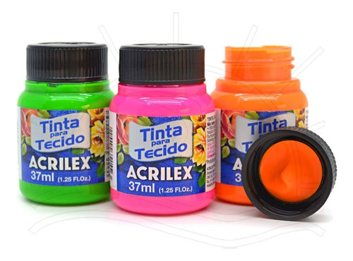 Pintura Tela Acrilex 37 Ml Colores Fluo Pack X 3 Unid