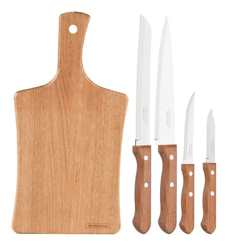 Juego de cuchillos Tramontina Dynamic de acero inoxidable en 5 piezas, color madera natural