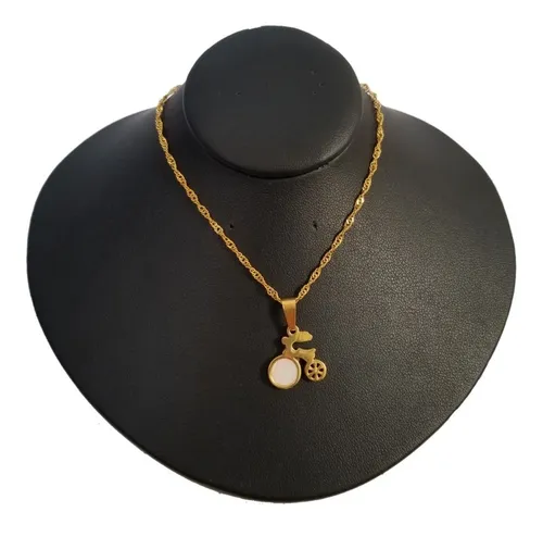 comprar Collar Unisex Bicicleta Nácar Joya Acero Dorado 