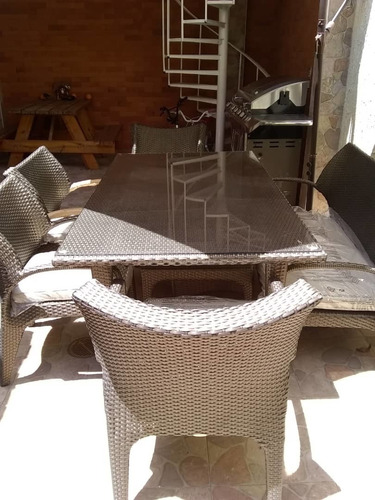 Comedor 6 Puestos Rattan Sintético Terraza Exteriores Jardín