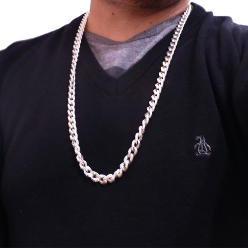 Cadena Plata 925 Hombre Cubana Groumet 9 Mm Gruesa Maciza Color Plateado