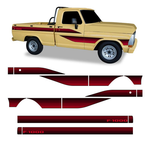 Faixa Ford F-1000 1989 Adesivo Vermelho Lateral Cab Simples