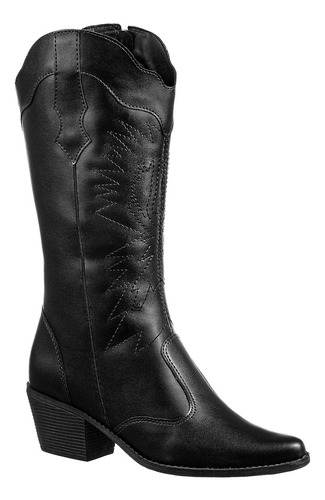 Bota Feminina Texana Bico Fino Moda Salto Grosso Baixo Atual