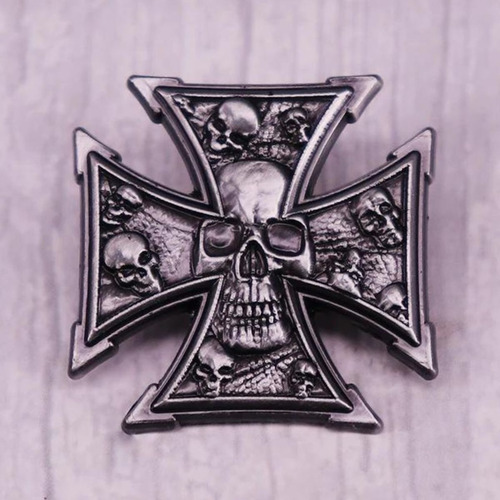 Pin Broche Cruz Malta Caveiras Skull Motoqueiro Rock Metal