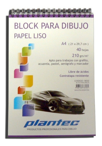 Block Boceto 210g A4 Plantec 40 Hojas Espiralado