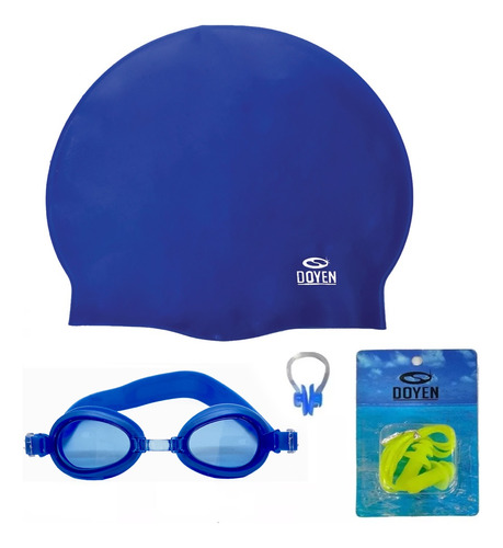 Kit Natacion Antiparra Gorra Tapón Oídos Naricera Niños Azul