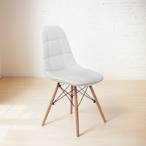 Silla Comedor Sillas Eames Tapizada Capitoné C Base Madera