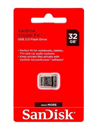 Imagen 2 de 8 de Pendrive Sandisk Cruzer Fit 32gb 2.0 Usb Flash Negro
