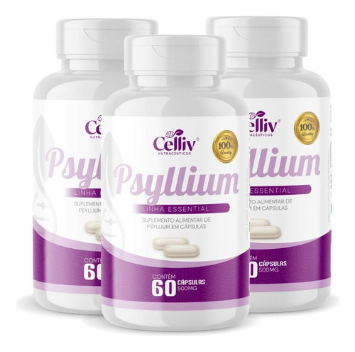 Kit Com 03 - Psyllium 60 Cápsulas De 500mg Celliv