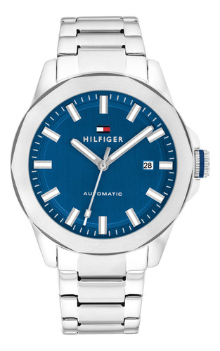 Tommy Hilfiger Reloj Para Hombre Lars 1710693 Brazalete 42mm Correa Plateado Bisel Plateado Fondo Azul Marino