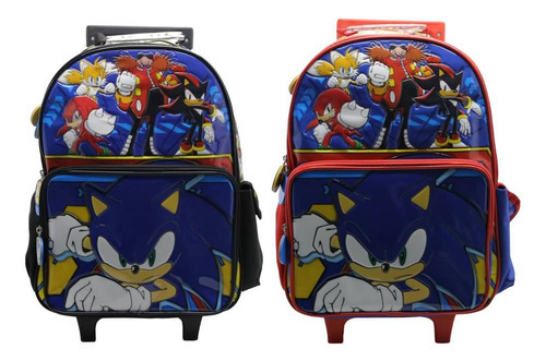 Mochila Escolar Sonic Gotta Go Fast Con Carro Color Negro Diseño De La Tela Liso