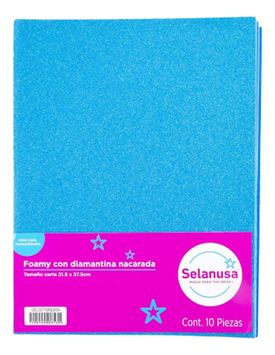 Foamy Tamaño Carta 10pz C/diamantina Nacarada Selanusa Color Turquesa