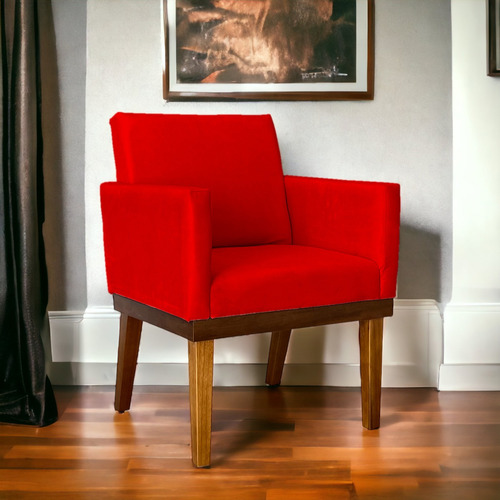 Poltrona Cadeira Reforçada Recepção Decorativa Divine Cores Cor Vermelho Desenho Do Tecido Suede Liso