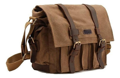 Bolso De Lona De Cuero Kattee Bolsa Vintage Bandolera Dslr S