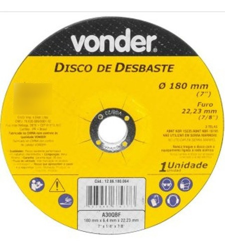 Disco Desbaste Metal Inox 180 X 6 X 22mm