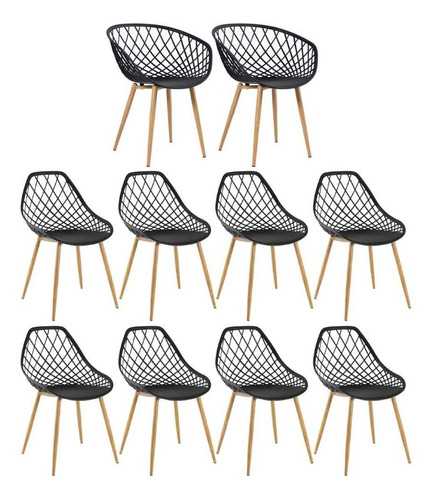 Kit - 2 Cadeiras Clarice Nest Com Braços + 8 Cadeiras Cleo Cor da estrutura da cadeira Preto