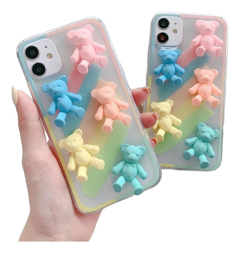 Funda De Osos Para iPhone + Mica Resistente Protector Mujer