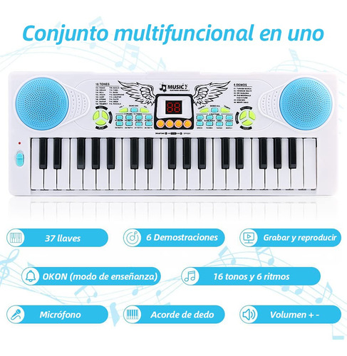 Teclado Electrónico De Piano De 37 Teclas Con Micrófono,