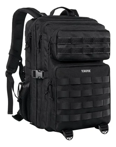 Mochila Tática Militar 45L Impermeável Reforçada Masculina Grande Para Viagem Camping Caça Pesca Airsoft Exército Yorepek Preta