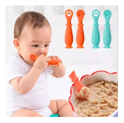 Set 2 Cucharas Aprendizaje Entrenamiento Comer Silicona Blw