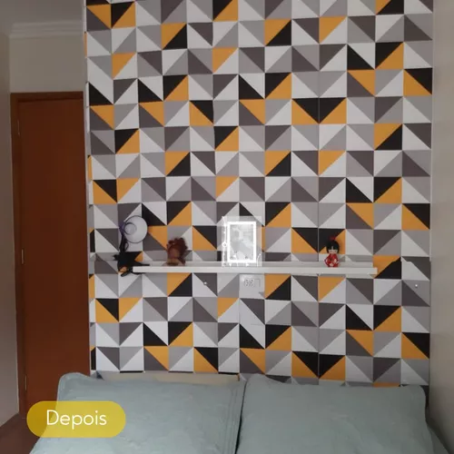 Ideale  Papel de Parede Geométrico Quadrado Cinza com Amarelo e Preto -  Ideale Papéis Papeis de parede