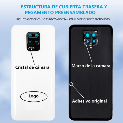 Tapa Trasera Para Xiaomi Redmi Note 9s Y 9 Pro Con Cristal Aurora Blue