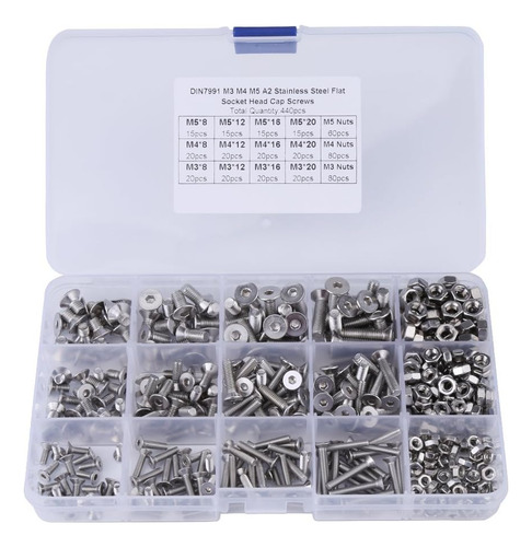 Paquete De 440 Piezas M3 M4 M5 Tornillos Hexagonales Cabeza