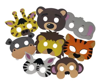 Kit Animais Zoológico Safari 8 Máscaras