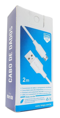 Cabo Usb V8 Kingo Branco 2 Metros 2.1a Para Galaxy J6 Plus