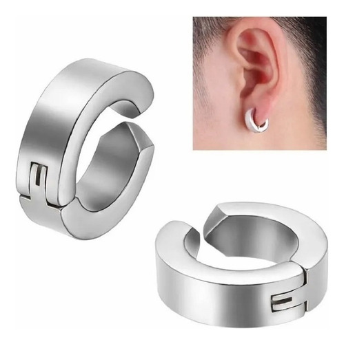 Set Aros Aretes Hombres Clip Falso Circulares Acero 2pack