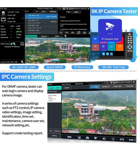 Cctv Tester 4k Probador De Cámaras Ip Con Trazador De Cables