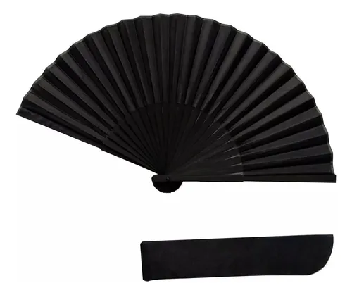 comprar 2 Abanicos Plegables De Mano De Seda De Color Negro Grande