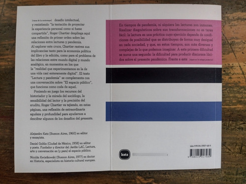 Lectura Y Pandemia De Roger Chartier Y Otros - Katz Editores