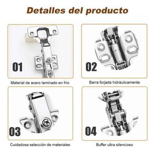 Bisagra Bidimensional Puerta Recta Cierre Suave Níquel 25pcs