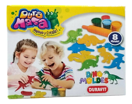 Set Masa Dinosaurios 4 Potes 8 Moldes Infantil Duravit